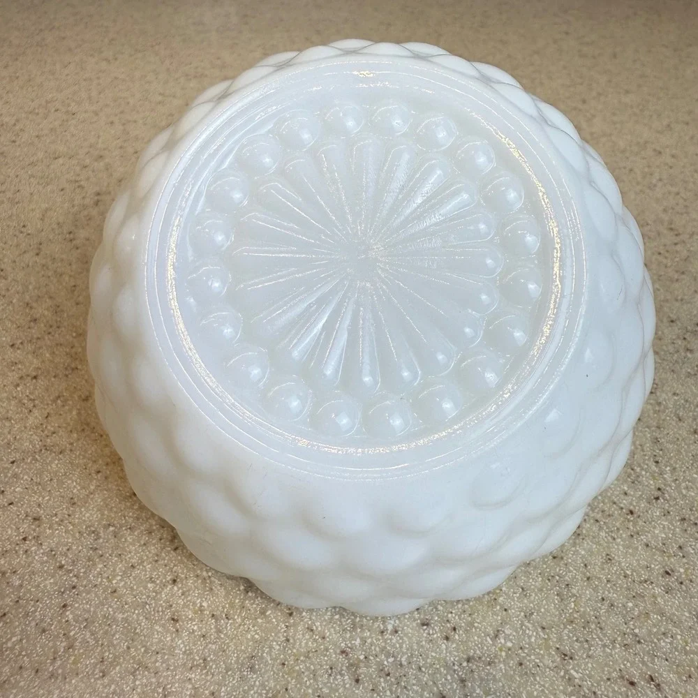 VTG 1950s Anchor Hocking White Milk Glass Hobnail Bowls 3pc Set Mid-Century 4.5